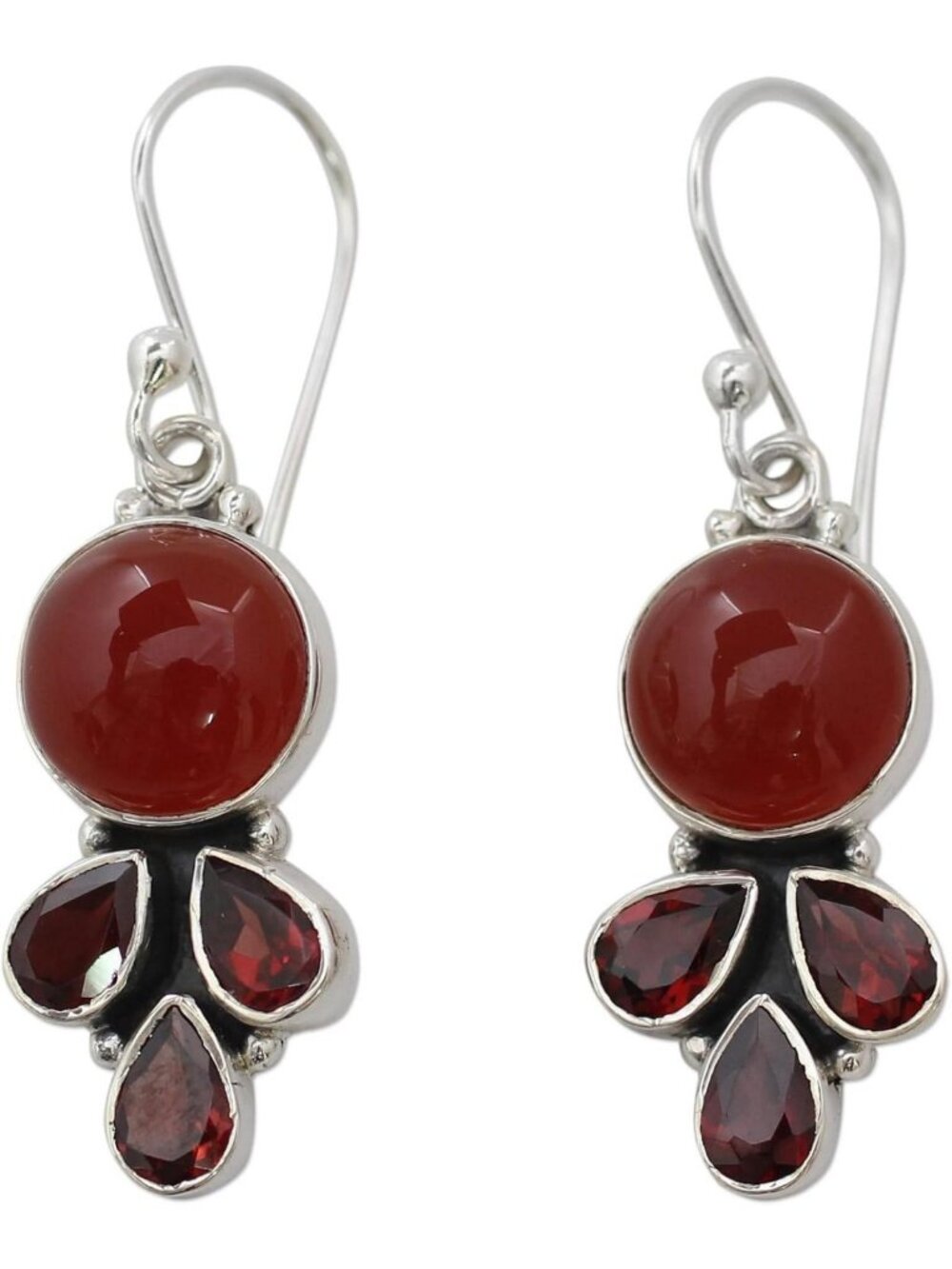 Colorful Handmade Carnelian Garnet Dangle Earrings | Sterling Silver Gemstone